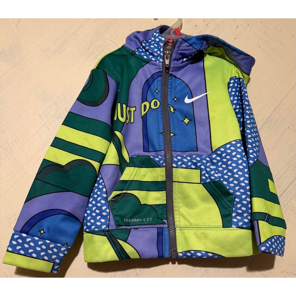 Nike Therma-FIT Toddler Boys Full Zip Hoodie Just Do It Graphic Multi-Color 2T